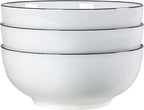 60 oz Large Pho Soup Bowls, Large Ramen Bowls, Rimmed Off-White Big Ceramic Bowls Set of 3, 8 Inch