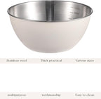 Stainless Steel Salad Bowls Set of 2 Mixing Bowl with Measurement Markings Snacks Bowls, 2.11 Quart White Serving Bowls for Mixing, Cooking, Baking, Prepping and Home Kitchen Food Storage Bowls