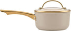 Farberware Forged Induction Ceramic Nonstick Pots and Pans Set with Cooking Tools, Dishwasher Safe, Gold Color Stainless Steel Handles, 12 Piece Cookware Set - Taupe