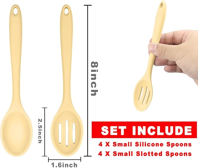 ELANE 8 Pcs Silicone Cooking Spoons Set,Mixing Spoons for Cooking Spoons for Nonstick Cookware Silicone Serving Spoons,Mixing Spoons for Cooking (Yellow)