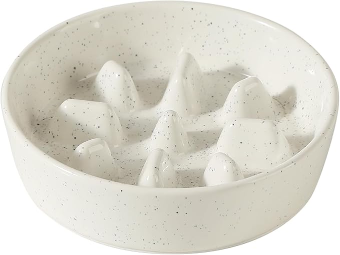 Havniva Ceramic 0.9 Cup Dog Bowl Slow Feeder, 6.1inch Slow Dog Food Bowl for Small Dog and Cat, Stop Bloat, Preventing Choking(Single Bowl, Vanilla White)