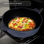 TIBORANG 8 in 1 Multipurpose 11 Inch 5 Quart Heat Indicator Nonstick Deep Frying Pan with Glass Lid, Stay-cool Handle, Steamed Grid, PFOA-Free,Dishwasher&Oven Safe,Works with All Stovetops(Navy Blue)