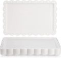 Peohud 12 Pack White Plastic Serving Tray with Lace Rim, Rectangle Food Trays, Disposable Serving Platters and Trays for Party, Wedding, Restaurant, 14.4" x 9.3"