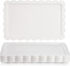 Peohud 12 Pack White Plastic Serving Tray with Lace Rim, Rectangle Food Trays, Disposable Serving Platters and Trays for Party, Wedding, Restaurant, 14.4" x 9.3"