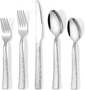 60 Piece Silverware Set for 12, Amafox Stainless Steel Hammered Flatware Set, Kitchen Utensil Cutlery Silverware Set Include Fork Spoon Knife, Mirror Finished Silverware Sets, Dishwasher Safe