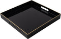 MAONAME Decorative Tray, Black Serving Tray with Handles, Coffee Table Trays, Square Plastic Trays for Ottoman, Bathroom, Kitchen, 13" x 13" x 1.57"