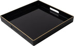 MAONAME Decorative Tray, Black Serving Tray with Handles, Coffee Table Trays, Square Plastic Trays for Ottoman, Bathroom, Kitchen, 13" x 13" x 1.57"
