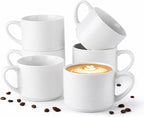 GBhome 14 OZ Coffee Mugs Set of 6, Stackable Ceramic Mugs for Men, Women, Modern Coffee Mugs With Stable Base for Latte, Tea, Cappuccino. Dishwasher & Microwave Safe, Matte White