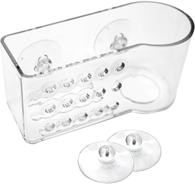 AMUONTY Sponge Holder for Kitchen Sink Suction,Plastic Sink Brush Sponge Caddy Sink Organizer-(5.7" x 2.4" x 3.1"),Clear