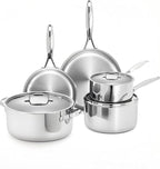 5 Ply Stainless Steel Cookware Set,8-Piece,Professional Kitchen Cooking, Heavy Chef Quality,PFOA, PTFE & PFOS Free,Induction, Non-Toxic, Oven Safe,Best 18/8 Full Clad