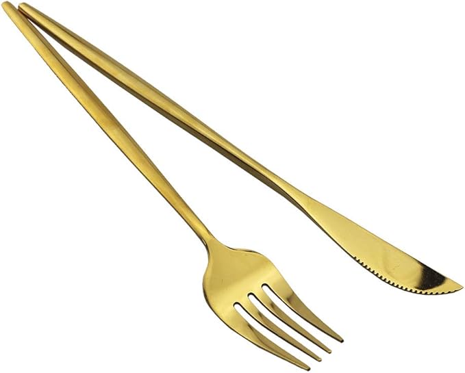 JASHII Stainless Steel Titanium Plated Golden Flatware Set 24 Piece, Golden Silverware Set for 6 (Shiny)