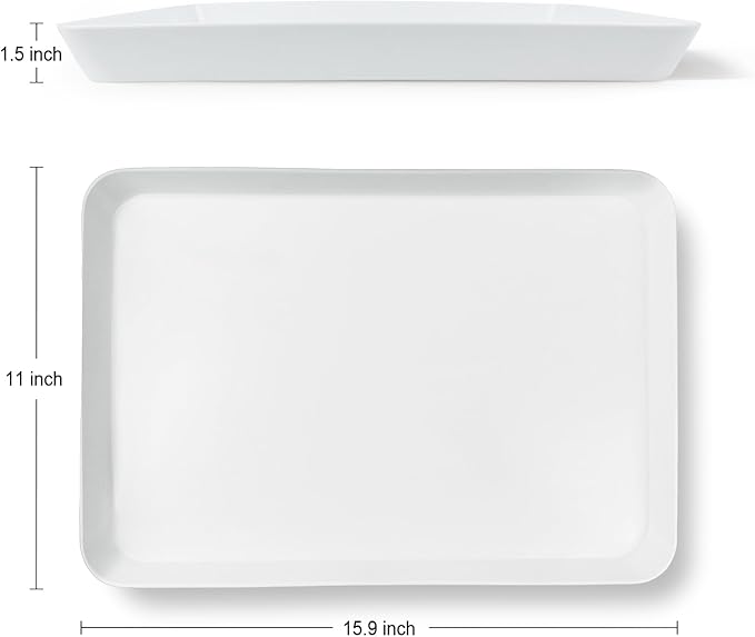 greenandlife 4 Pcs 16" x 11" Large Serving Trays for Party Supplies, Plastic Platters for Serving Food, Unbreakable Reusable Trays for Snack, Fruit, Cookies, Desserts in Kitchen, BPA Free, White