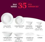 Borosil Gourmet Dinnerware Set For 6, 35 Pieces, White Dinner Plates and Bowls Sets, Chip Resistant Tempered Opal Glass, Stain Resistant, Dishwasher & Microwave Safe Dinner Set For Gifting, Serves 6