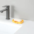MicoYang Silicone Bathroom Soap Dishes with Drain Spout-Bathroom and Kitchen Sink Organizer,Sponge Holder,Dish Soap Tray,Perfect for Dispenser,Scrubber,Bottle,Cup on Sink or Counter-Yellow 4.9"×3.2"