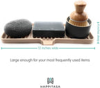 Happitasa Silicone Soap Dish Tray and Sponge Holder with Drain Chute | Bathroom and Kitchen Sink Organizer Caddy (Sand Dollar, 12"x4", 7.4 Ounces)