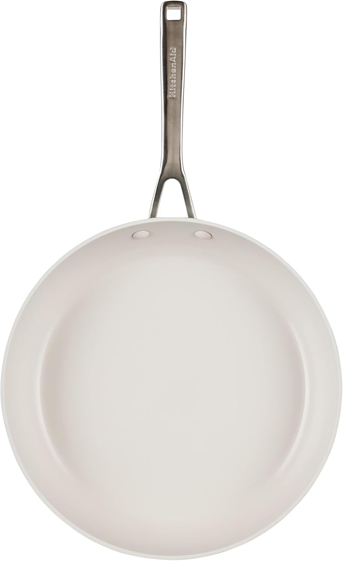 KitchenAid Hard Anodized Ceramic Induction Nonstick Cookware Frying Pan/Skillet with Lid, Dishwasher Safe, 12.25 Inch Non Stick Fry Pan with Stainless Steel Handle - Porcelain White