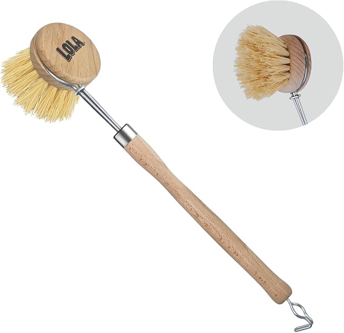 LOLA -The Original - Tampico Vegetable & Dish Brush, Sustainable Wood Ergonomic Handle w/Tampico Fiber Bristles, 1 Count