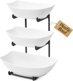 Lifewit Plastic Fruit Bowl for Kitchen Counter, 3 Tier Fruit Basket with Black Metal Stand, Tiered Fruit Holder for Countertop Serving Tray for Vegetable/Dessert in Party 28 x 21 x 35cm/11 x 8.4 x 14