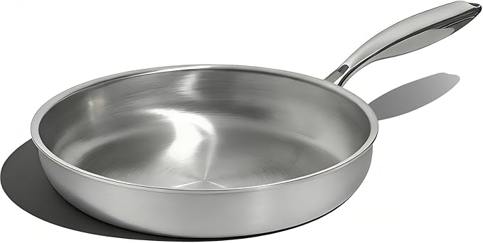 Umite Chef 12 inch 5 Ply Stainless Steel Frying Pan Non-Toxic PFOA&PTFE Free Skillets, Professional Cookware- Oven Safe & Induction Compatible, Fast & Even Heat, Heavy Duty, Cool Grip Handles