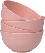 Unbreakable Wheat Straw Cereal Bowls Set of 4, 24 OZ Microwave and Dishwasher Safe Lightweight Soup and Salad Bowl Sets, Reusable Dessert Bowls for Rice, Pasta, Snack, Fruit, BPA Free (Pink)