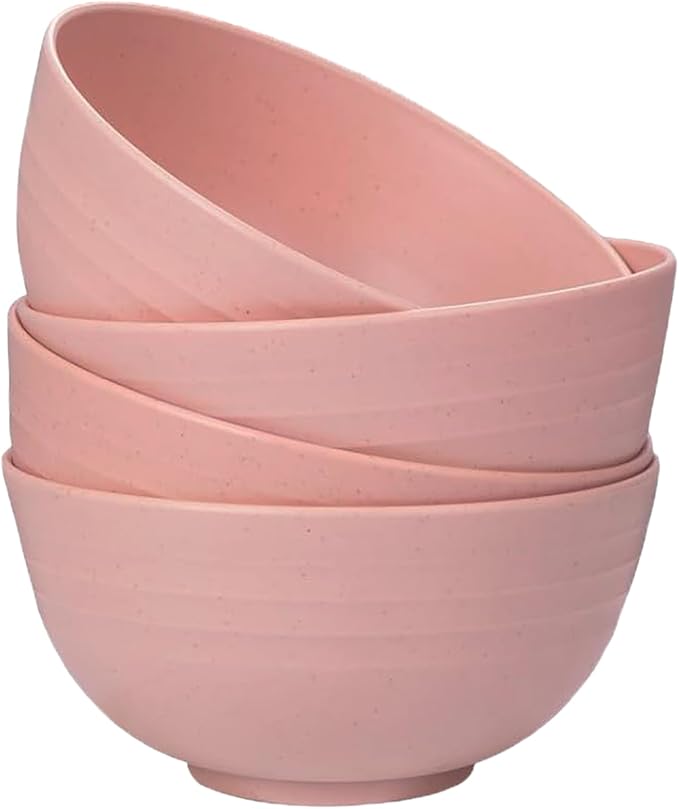 Unbreakable Wheat Straw Cereal Bowls Set of 4, 24 OZ Microwave and Dishwasher Safe Lightweight Soup and Salad Bowl Sets, Reusable Dessert Bowls for Rice, Pasta, Snack, Fruit, BPA Free (Pink)