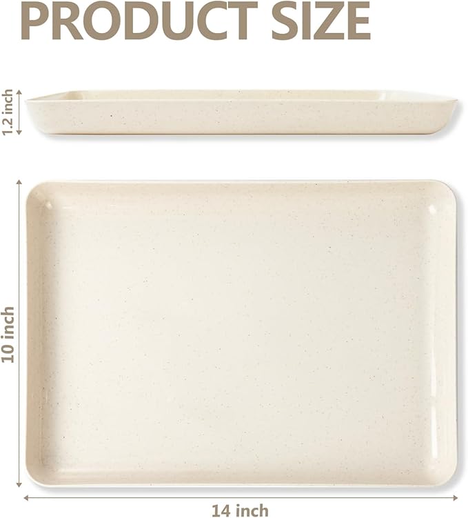 YOUBET 8 PCS Plastic Serving Trays - Ivory Wheat Straw Trays for Serving Food - Super Strong Disposable Platters, Heavy Duty Plastic Trays for BBQ, Picnic, Party, Wedding