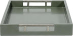 Serving Tray with Polished Metal Handles, 16.5''x12'' Rectangle Coffee Table Tray, Modern Decorative Tray, Large Ottoman Tray, Perfect for Storage and Display (Grey)