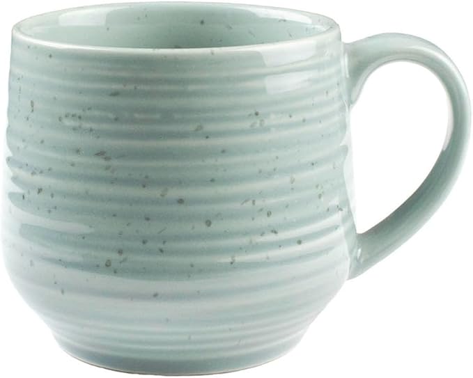 Sango Siterra Artist's Blend 17 oz. Stoneware Mug Set- Service for 4, Rustic Design, Green/White/Beige, Scratch-Resistant, Microwave & Dishwasher Safe, for Everyday Dining & Entertainment