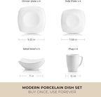 Zulay Kitchen Luna Plates and Bowls Sets, 16 Piece Modern Porcelain Dish Set for 4, Chip and Scratch Resistant Square Dinnerware Set, Microwave and Dishwasher Safe, Pearl White