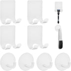 Razor Holder for Shower + Adhesive Wall Hooks, Premium 304 Stainless Steel Shower Razor Holder with Heavy Duty Waterproof Sticky Hooks for Hanging Towels, Coat, hat (4+4 Pack) - White