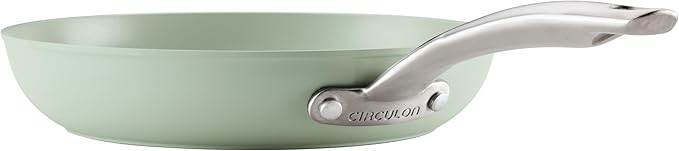 Circulon Halo with LaserDefense Ceramic Nonstick 2-Piece Skillet Set/Frying Pans, Made without PFAS, Compatible with All Stovetops, Dishwasher and Oven Safe, 8 Inch and 10 Inch Open Fry Pans - Sage