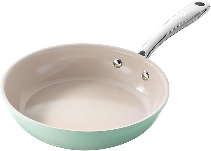 Redchef Ceramic Nonstick Pan, Mini Skillet for Breakfast & Eggs, Healthy Chemical-Free Cooking, Stay-Cool Stainless Steel Handle, PTFE & PFAS & PFOA Free, Mint Green, 8 Inch