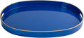 MAONAME Blue Decorative Tray, Oval Serving Tray with Handles, Plastic Trays for Coffee Table, Ottoman Trays for Living Room, Bathroom, 15.6" X 10.6" X 1.4"
