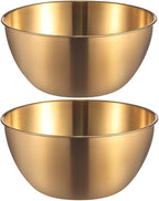 Stainless Steel Salad Bowls Set of 2 Mixing Bowl with Measurement Markings, 4.23 Quart Gold Serving Bowls for Mixing, Cooking, Baking, Prepping and Home Kitchen