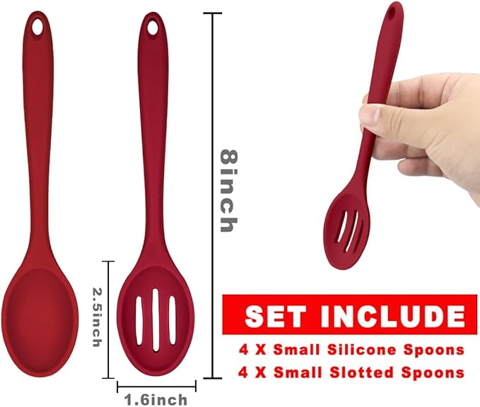 ELANE 8 Pcs Silicone Cooking Spoons Set,Mixing Spoons for Cooking Spoons for Nonstick Cookware Silicone Serving Spoons,Mixing Spoons for Cooking (Red)
