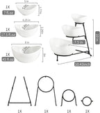 YHOSSEUN 3 Tier Serving Stand with 3 Oval Porcelain Serving Bowl Set with Collapsible Thicker Sturdier Metal Rack (Black)
