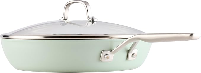 KitchenAid Hard Anodized Ceramic Induction Nonstick Cookware Frying Pan/Skillet with Lid, Dishwasher Safe, 12.25 Inch Non Stick Fry Pan with Stainless Steel Handle - Pistachio