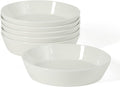 Martha Stewart Selma Pasta Bowls Set of 6, 43oz White Porcelain Soup Bowls & Salad Bowl, Wide and Shallow, Chip Resistant, Dishwasher & Microwave Safe