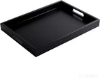 Krismax Wooden Serving Tray with Handles, Serving Platter 15.7x11.4 Inch Food Drinks Tray for Coffee Table,Decorative Storage Tray for Entertaining, Breakfast Tray in Bed,Lunch,Dinner,BBQ(Black)