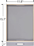 MAONAME Gray Serving Tray with Handles, Rectangular Decorative Tray, Modern Coffee Table Trays, Plastic Ottoman Trays for Bathroom, Decor, 15.7” x 11.8” x 1.57"