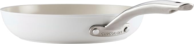 Circulon Halo with LaserDefense Ceramic Nonstick 2-Piece Skillet Set/Frying Pans, Made without PFAS, Compatible with All Stovetops, Dishwasher and Oven Safe, 8 Inch and 10 Inch Fry Pans - Pearl White
