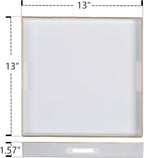 MAONAME 13" Decorative Tray, White Serving Tray with Handles, Coffee Table Trays, Square Plastic Trays for Ottoman, Bathroom, Kitchen
