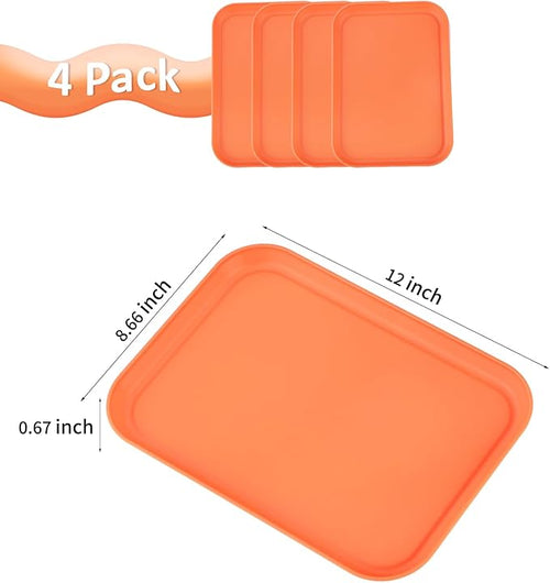 4 Pack Orange Plastic Serving Trays for Party Serving Food - Rectangular, 8.66 by 12 in, Heavy Duty Dessert Trays for Food Erving Platters for Party Tray Decor Veggie,Snack