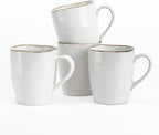 famiware Aurora Coffee Mugs, 14oz Mug Set of 4, Stoneware Mug, Cups for Kitchen, Cappuccino, Latte, Reactive Glaze, Microwave Safe, Scractch-resistant, Pearl White