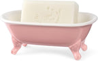 6.5" Ceramic Mini Decorative Clawfoot Bathtub Bar Soap Dish, Kitchen Sponge Holder and Shower Tray for Bathroom, 1 Pack(Rose)
