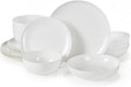 KINGSTONE 16-Piece Bone China Dinnerware Sets for 4, Lightweight Porcelain Dish Serving Plates and Bowls Sets, Durable Scratch Resistant Dinner Set, Microwave & Dishwasher Safe, Ivory White