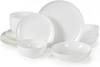 KINGSTONE 16-Piece Bone China Dinnerware Sets for 4, Lightweight Porcelain Dish Serving Plates and Bowls Sets, Durable Scratch Resistant Dinner Set, Microwave & Dishwasher Safe, Ivory White
