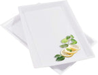 I00000 8 Pack White Plastic Serving Tray, 15" x 10" Rectangle Food Trays, Disposable Serving Platter for Parties, Internal Inclined Design Perfect for Weddings and Party