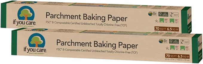 If You Care Parchment Baking Paper 70 Sq Ft Roll, Unbleached, Chlorine Free, Greaseproof, Silicone Coated, Standard Size, Fits 13 Inch Pans (Pack of 2)