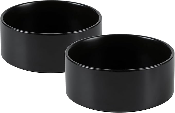 Havniva Ceramic 5.1inch Set of 2 Dog and Cat Bowls, Food and Water Feeder for Small Breed Dogs, Kitty, Cats, 2pcs Dog & Cat Dishes(2 Bowls, Black)